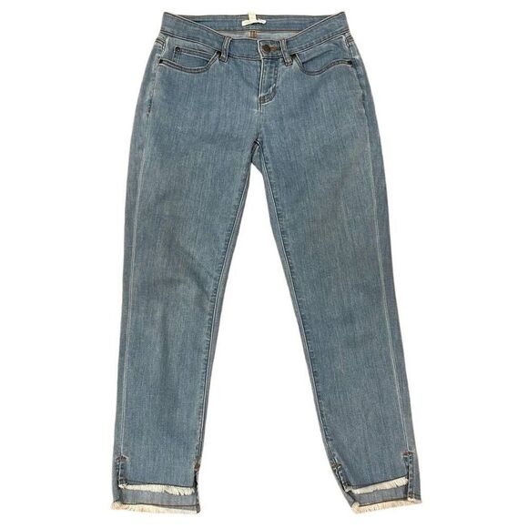Eileen Fisher Ankle Jeans Women's 4 Petite Blue Denim Frayed Hem Zip Fly Stretch - Picture 1 of 7